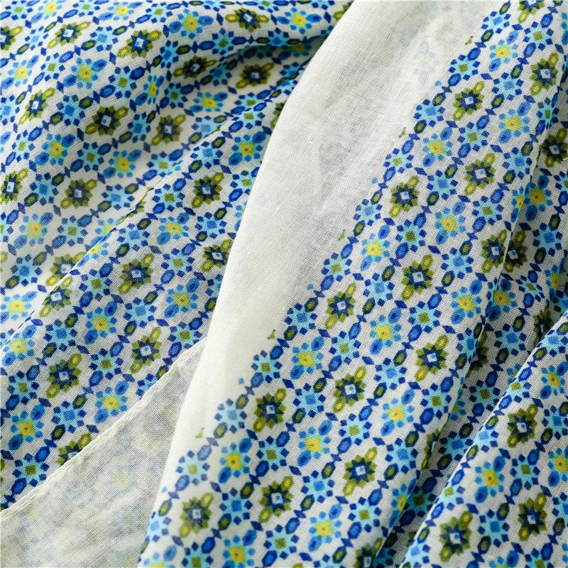 Scarf Female Retro Ethnic Style Bohemian Balinese Yarn Blue Flower Travel Sunscreen Photo Shawl Silk Scarf Women