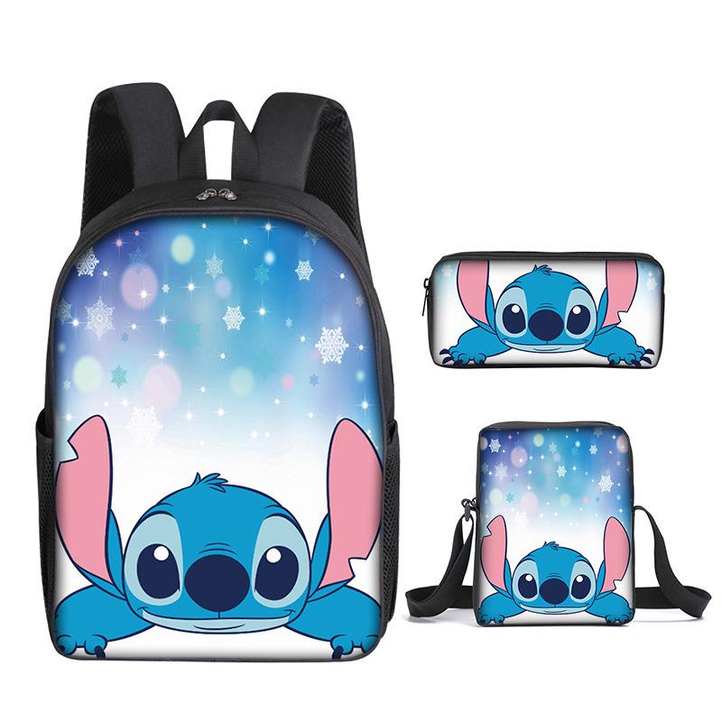 New Stitch Backpack, Stitch Three Piece Set, Elementary School Printed Cartoon Backpack, Shoulder Bag, Pencil Case Set