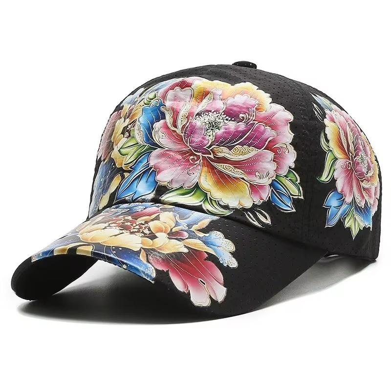 Summer quick-drying baseball cap, floral sun hats for men and women, Chinese-style printed floral sun hats, outdoor hats