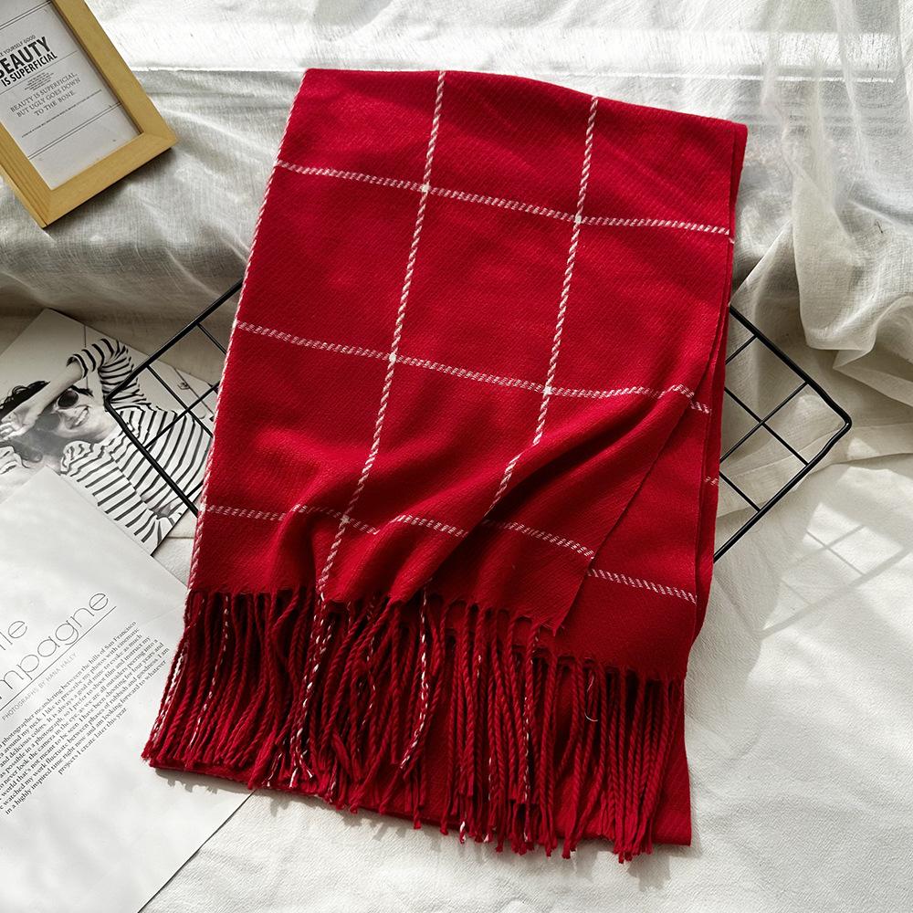 Versatile Winter Plaid Imitation Cashmere Scarf for Girls Warm Tassel New Style Shawl for Boys