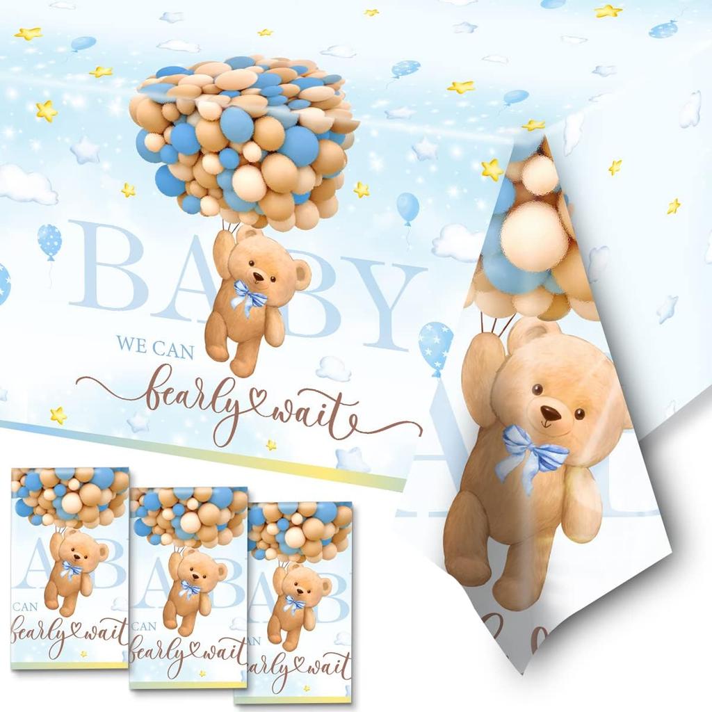 Bear Baby Shower Decorations,3pcs Pink Teddy Bear Baby Shower Tablecloths Bear Tablecloth Plastic Bear Baby Girl Table Covers for Girl Gender Reveal