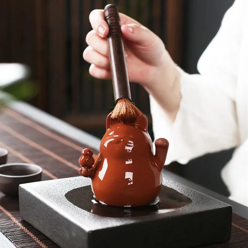 1 Pc Chinese Purple Clay Tea Pet Handmade Lucky Cat Animal Statue Ornaments Sculpture Tea Figurine Decoration Household Tea Set