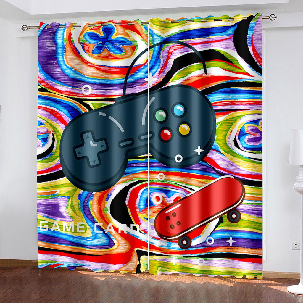 

Красочные затемняющие шторы с игровым контроллером для спальни, детской, подростковой комнаты, геймера, шторы для окон, драпировки для гостиной W132cm x H160cm&Grommet