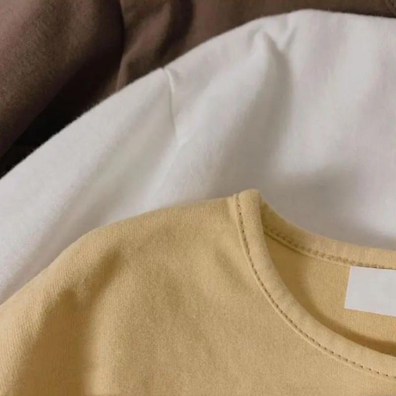 Children Solid Long Sleeves Bottoming Shirt For Boy Girl Kid Loose T-shirt Retro Baby Cotton Tops Toddler Casual Tees Autumn