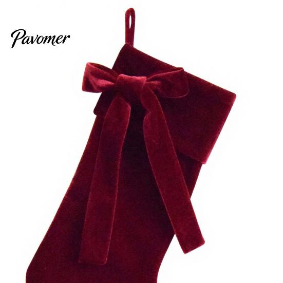 Xmas Party Supplies 19 Inch Velvet Christmas Stocking with Bow, Soft Large Fireplace Hanging Stockings for Gifts Sock Plush Cuff Mantel, Holiday Tree