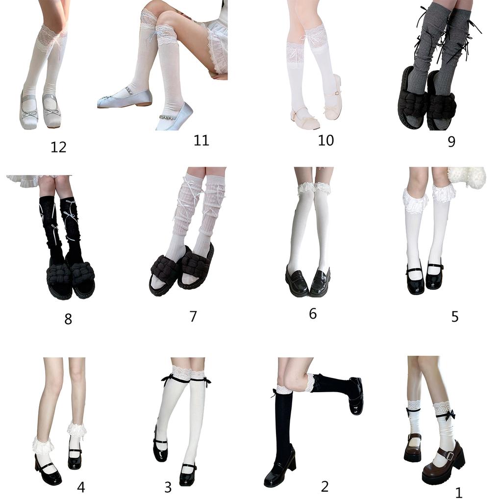 Women's Sweet Lace Frilly Knee Highs Socks Cotton Calf Socks Solid Thigh Highs Stockings Cute Knee Highs Stockings Gifts