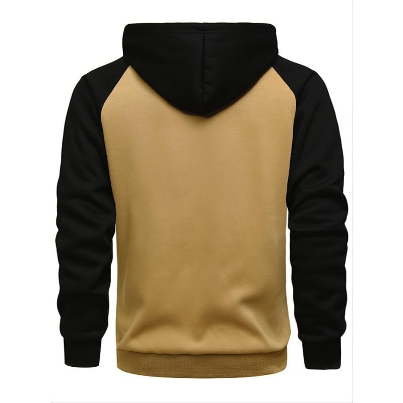 New Men's Zip-Up Color Block Hoodie with Casual Stylish & Durable Fall/Winter Top Raglan Sleeves Hoodies Sweatshirt Male