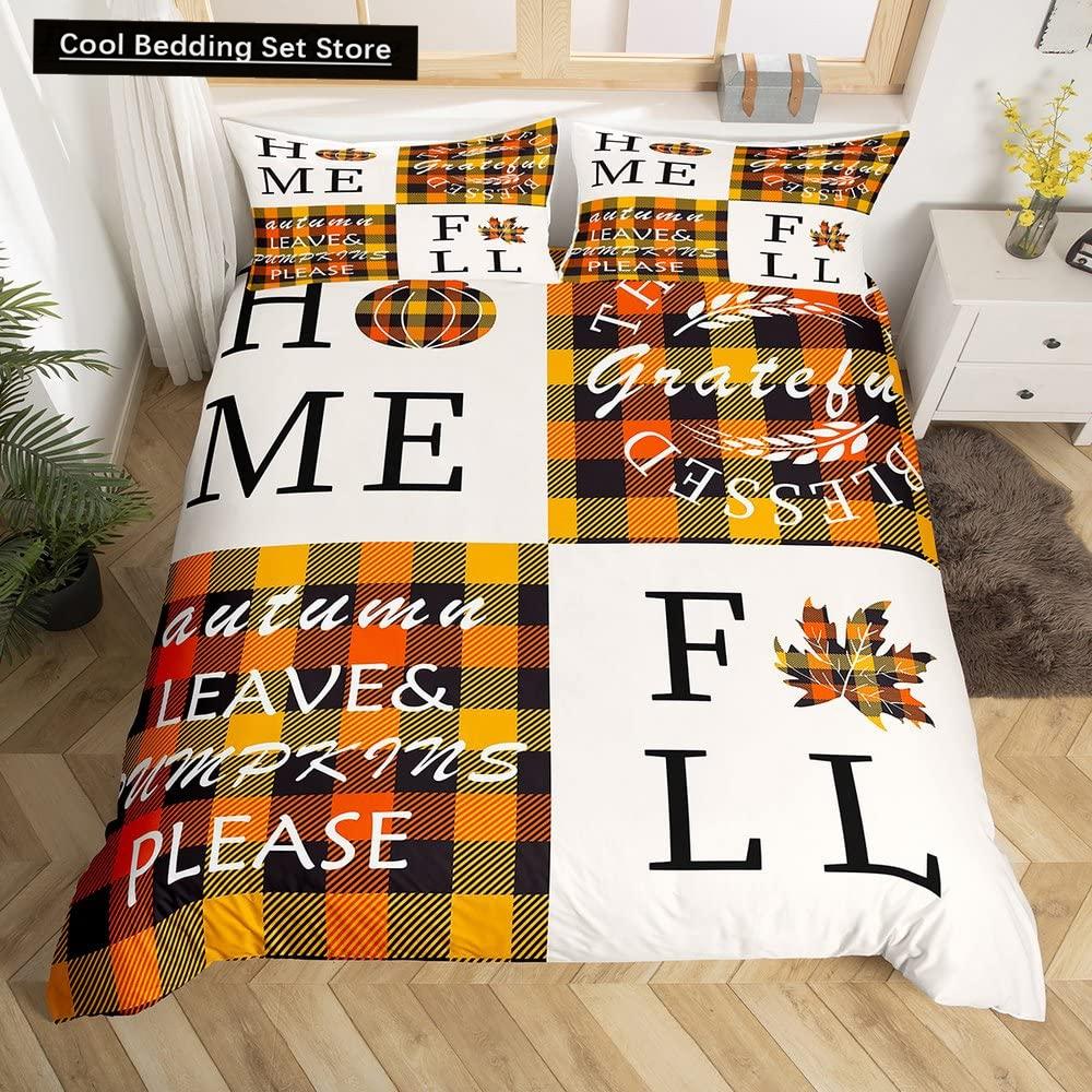 Autumn Tree Leaf King Queen Bedding Set Cartoon Botanical Duvet Cover Fallen Leaves Quilt Cover 2/3pcs Polyester Comforter Cover