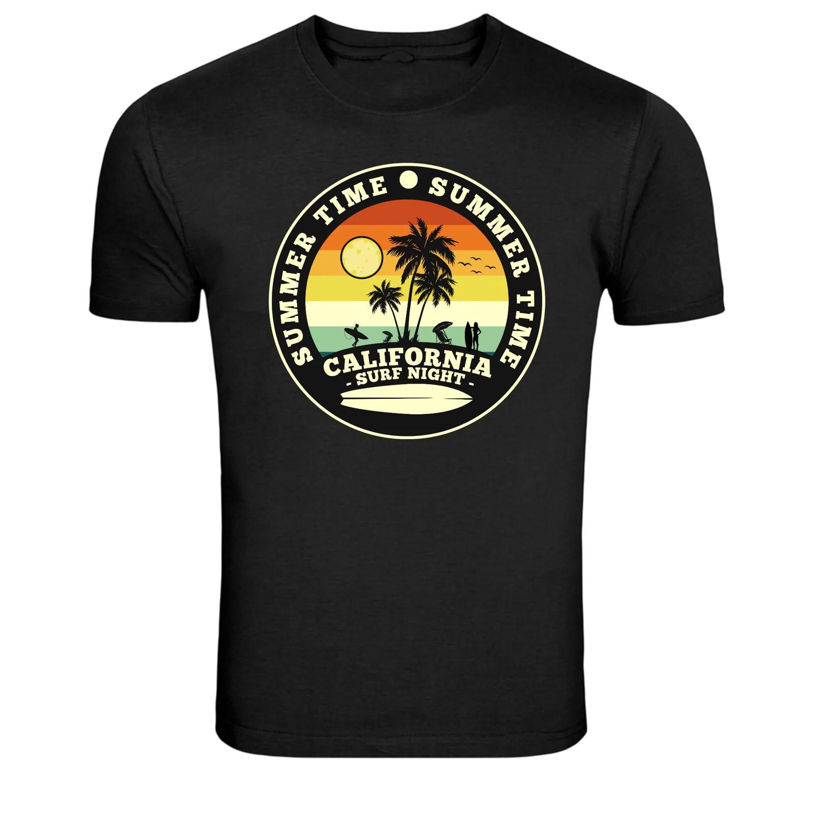 California Surf Night Summer Time Graphic T Shirt S