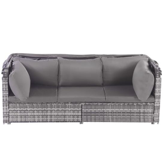 Rattan Sun Island Seating Set, Sofa with Canopy, Footrest, Armchairs, and Table, Outdoor Garden Furniture, Lounge Furniture for Balconies and Gardens,