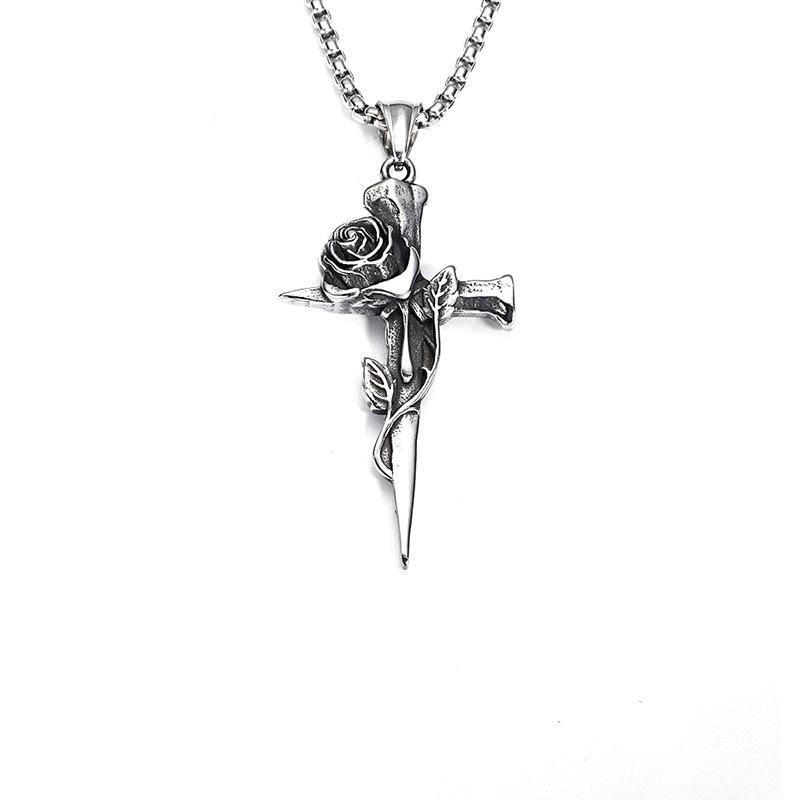 2024 Retro Skull Titanium Steel Pendant Necklace for Men - European American Style Half Face Stainless Steel Jewelry