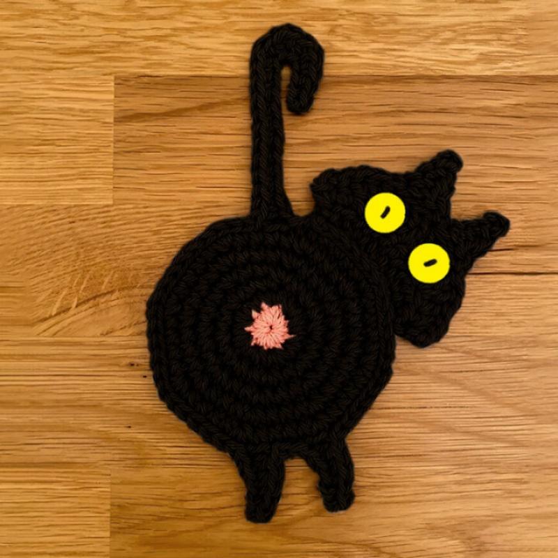 8Pcs/Lot Cartoon Cat Butt Design Heat Insulation Coasters Knitted Anti Scalding Table Cup Mat Cute Home Gift for Christmas