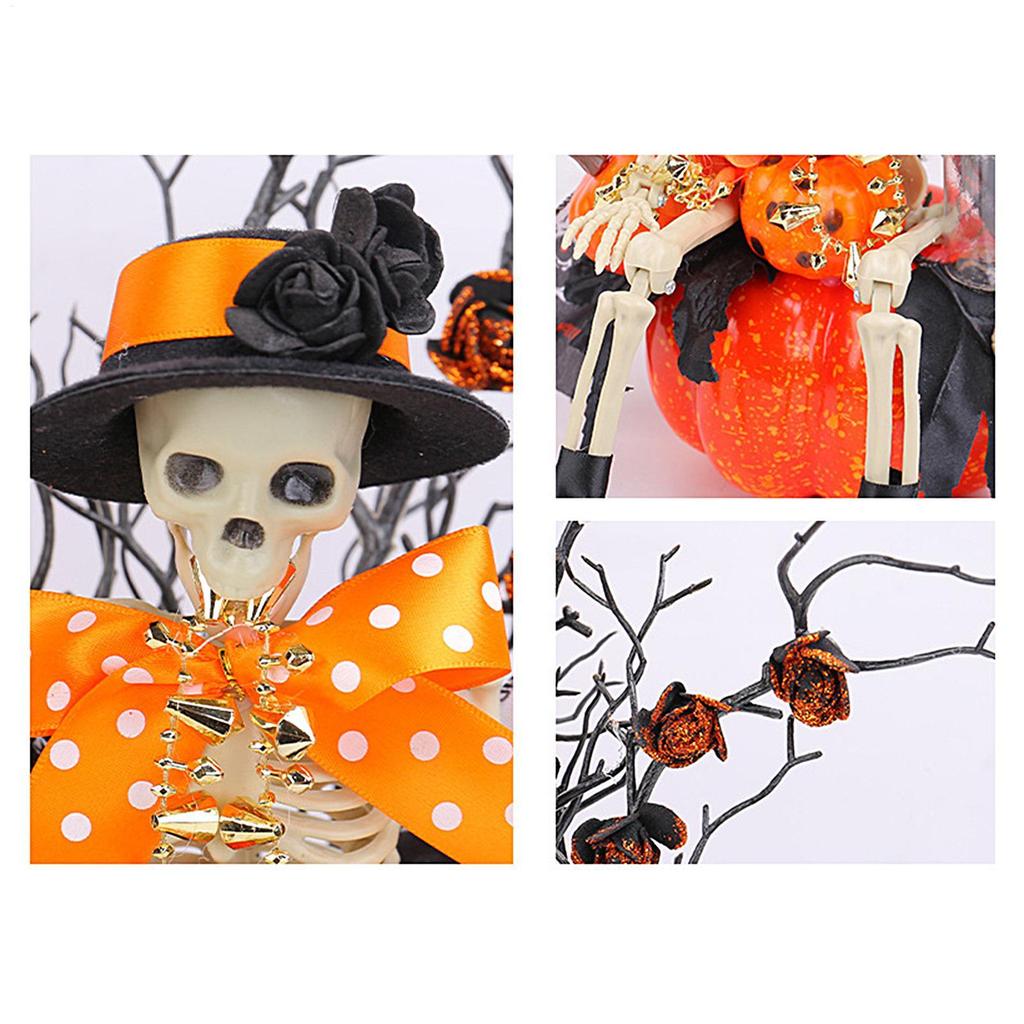 Halloween Figurines Skeleton Pumpkin Figurine Halloween Realistic Skull Ornament For Bookshelves Porch Living Room Entryway