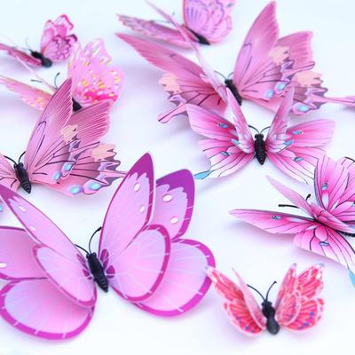 Açık Pembe 3D Mıknatıs Kelebek Duvar İçin Kelebek Çıkartmaları, Kelebek Çıkartmaları, Kendinden Yapışkanlı Ev Dekorasyonu Duvar Çıkartması (12'li set)