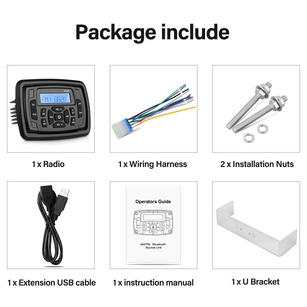 Marine Audio Stereo Bluetooth Digital Media Receiver Boat Radio with USB Cable
