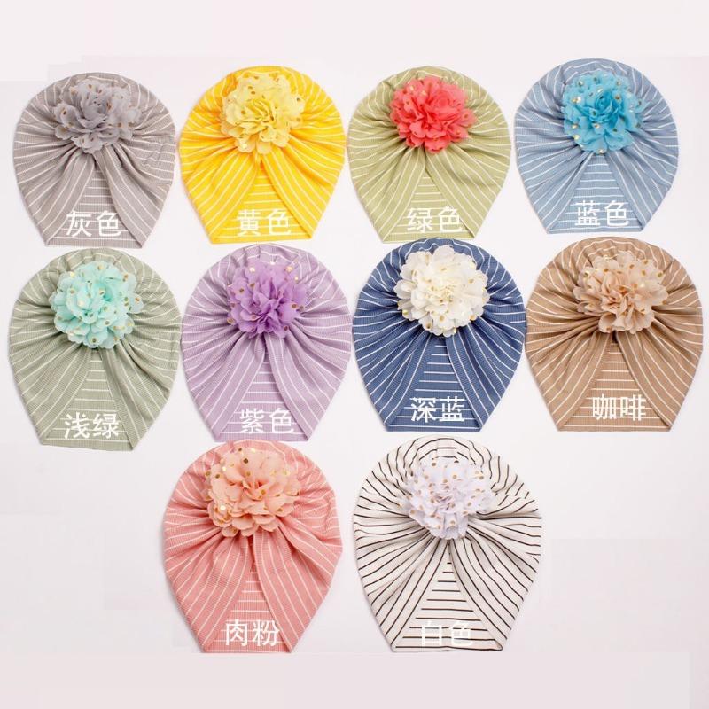 

Новая полосатая детская шапка, детская головная повязка с бронзовым цветком, тонкая шапка для младенцев и малышей