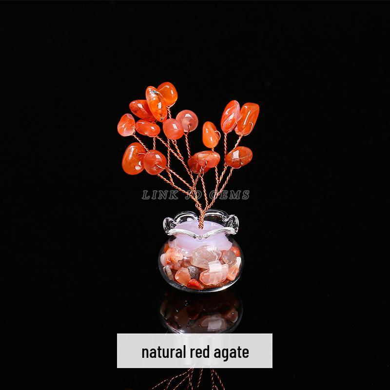 Jingde Jewelry Natural Crystal Money Tree Citrine Rose Quartz Ornament