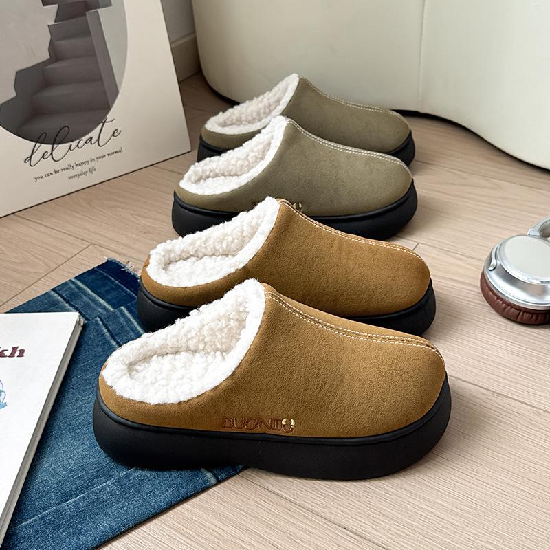 Fashion Fuzzy Fur Outdoor Winter Women's Slippers Indoor Comfort Anti-slip Soft Sole Resistant Men Casual Couple Cotton Shoes Snow Boots