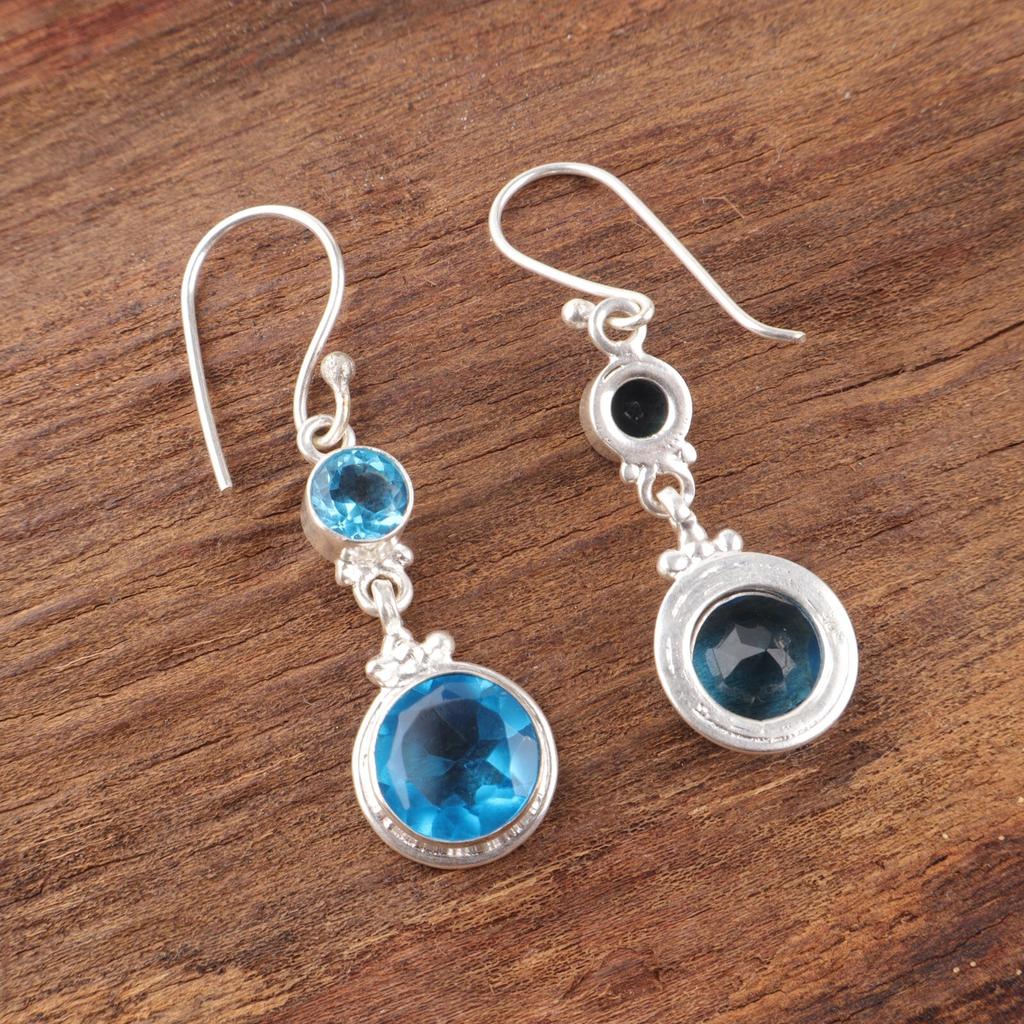 Swiss Blue Topaz Gemstone Earrings 925 Solid Silver Handmade Jewelry For Bridal EE-160-4