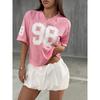 Sommer T-Shirt Sporttrikot T-Shirt mit einfachem Ziffern 98 Muster Kurzärmlig Vielseitig Klassisch Retro T-Shirt Lässiges Oberteil