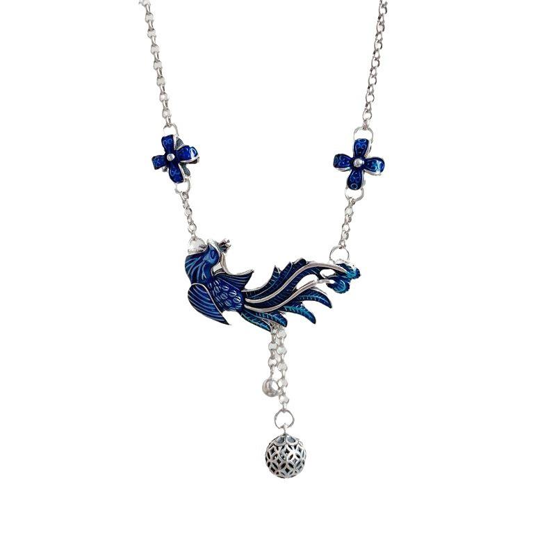 Sterling Silver Phoenix Tassel Necklace for Women - Versatile Retro Clavicle Chain Pendant Jewelry, Ideal Birthday Gift