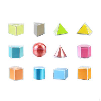 12Pcs 3D Geometric Shapes Blocks Montessori,Transparent Pattern Learning Toys for Elementary