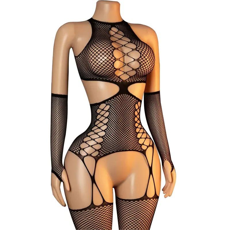 Erotic Bodystocking Underwear Half Sleeves Sexy Lingerie For Women Costumes Sleepwear Fishnet Nightwear See Through Bodysuit