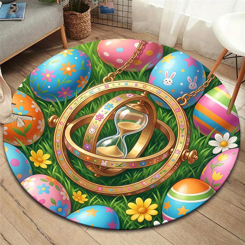 Magical Easter Egg Round Area Rug,Carpet Rug for Living Room Bedroom Sofa Playroom Decor,Non slip Floor Mat