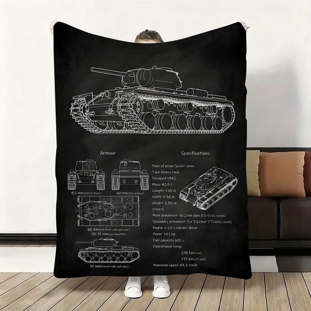 Tanks Blueprint Black  Heavy Tank Throw Flannel Fluffy Soft Blanket Warm Skin-Friendly Throw for Sofa Bed Office Nap Winter