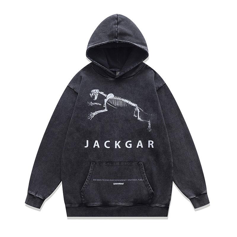 European And American High Street Skull Direct Injection Printing Washed Hooded Sweater Men And Women Loose Retro Trendy Brand Old Coat