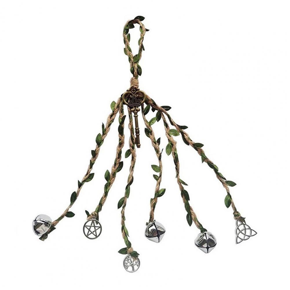 Witch Wind Chime Witch Bell Decoration Handmade Brass Bell Witchcraft Door Hanger Wicca Wind Chime Decoration Rattan