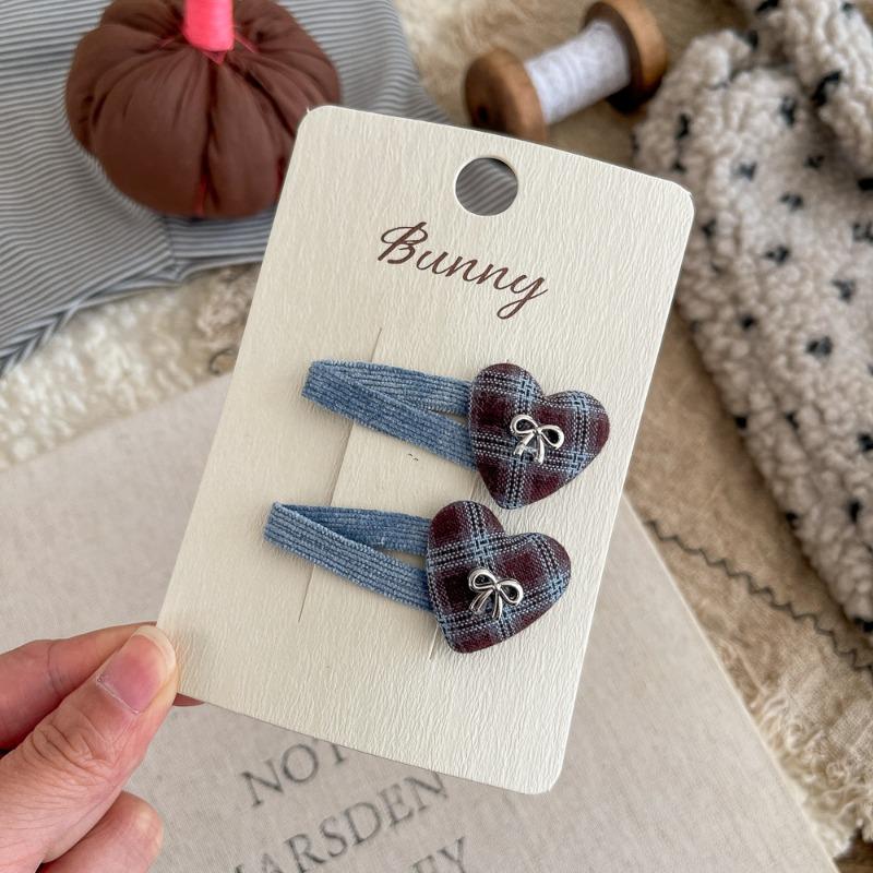 2 Pcs/Set Fabric Plaid Oval BB Clip Cartoon Hairpin Sweet Girl Hair Accessories Bangs Side Clip Barrettes Hair Clip Kids Headwear