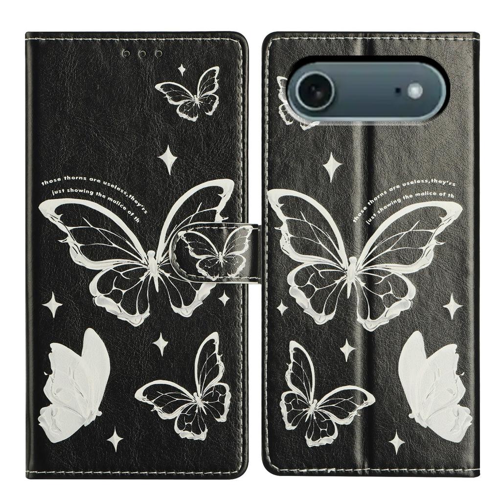 Für iPhone 17 Air Hülle Musterdruck Brieftasche Ständer Klappbar Leder Handyhülle mit Riemen