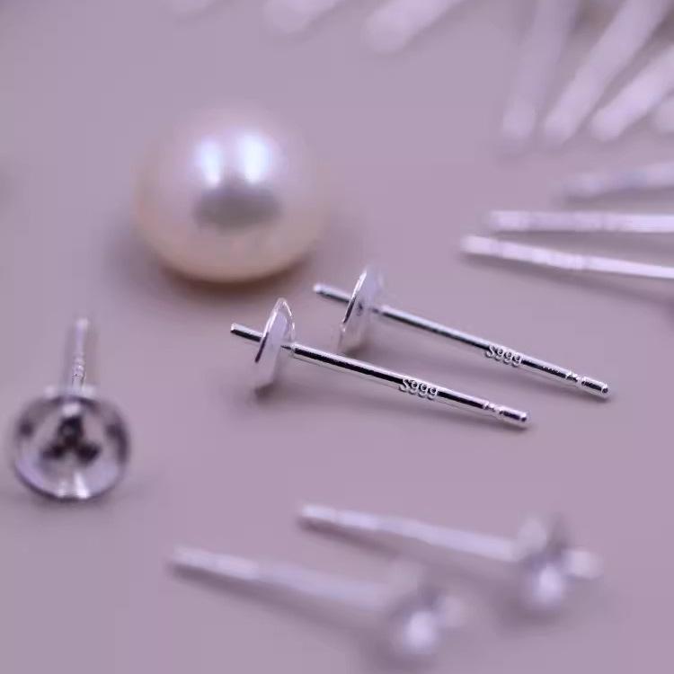 999 Sterling Silver Flower Flat Head Earring Components for DIY Pearl Earrings