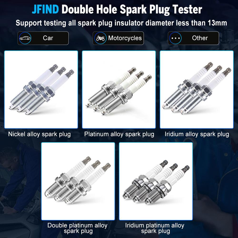13mm To 12V Automotive Detector Ignition Analyzer Tools 110V 220V Jfind JF109 Double Hole Car Motorcycle Auto Spark Plug Tester