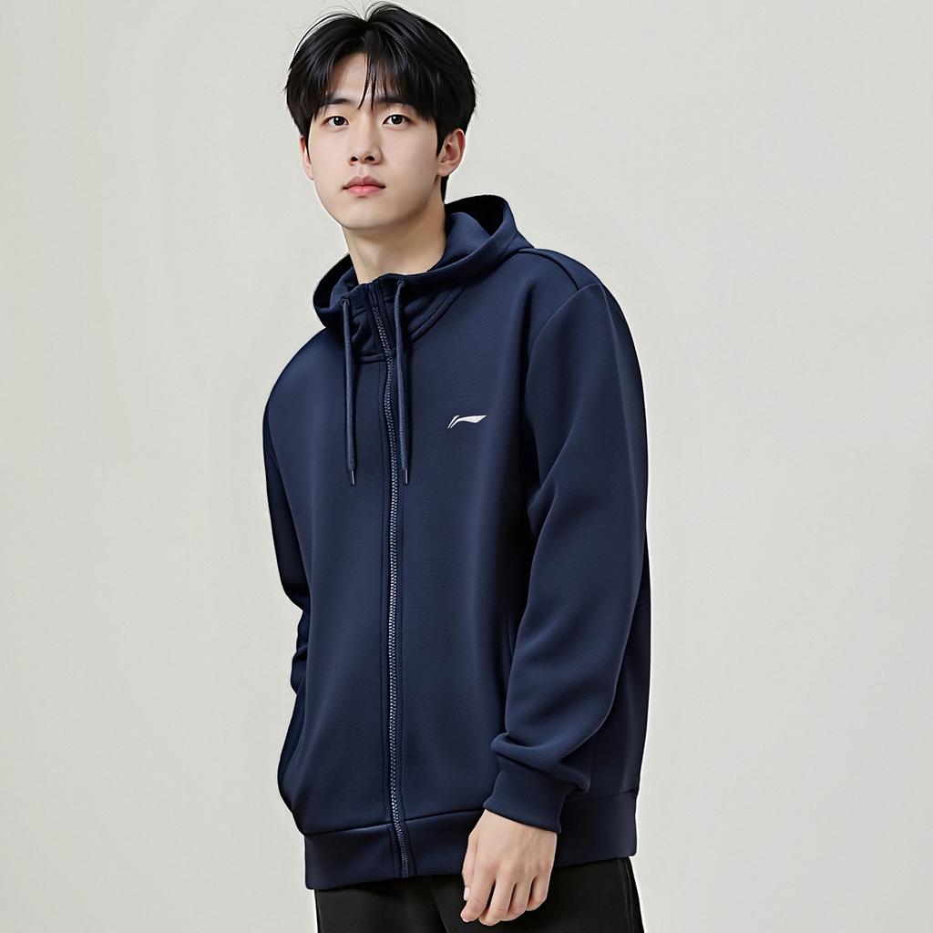 Li Ning Sweatshirts Men's Navy Hooded Moderate Regular AWDVG73-3