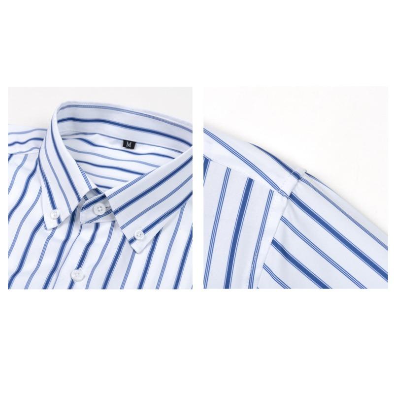 Men's High-Grade 4-Way Stretch Digital Print Striped Long Sleeve Shirt, Turn-down Collar Men Shirt Wholesale