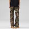 Spring and Summer Ripped Patch Embroidered Camouflage Work Pants Men's Straight Paratrooper Trousers