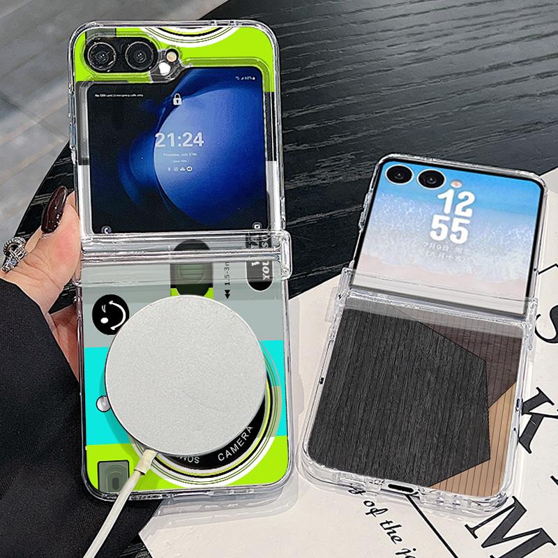 Vintage Camera Pattern Case For Samsung Galaxy Z Flip 8 7 FE 6 5 Z Flip8 Flip7 Flip6 Magnetic Clear Hard PC Folding Phone Cover