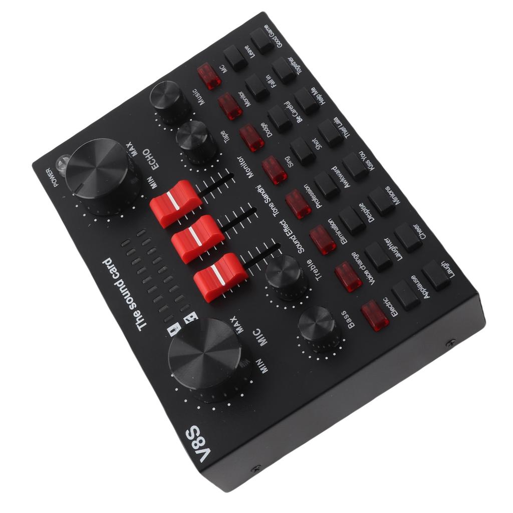 Live Sound Card 8 Modes Voice Changer Sound Mixer Board with 16 Sound Effects for Karaoke Live Streaming