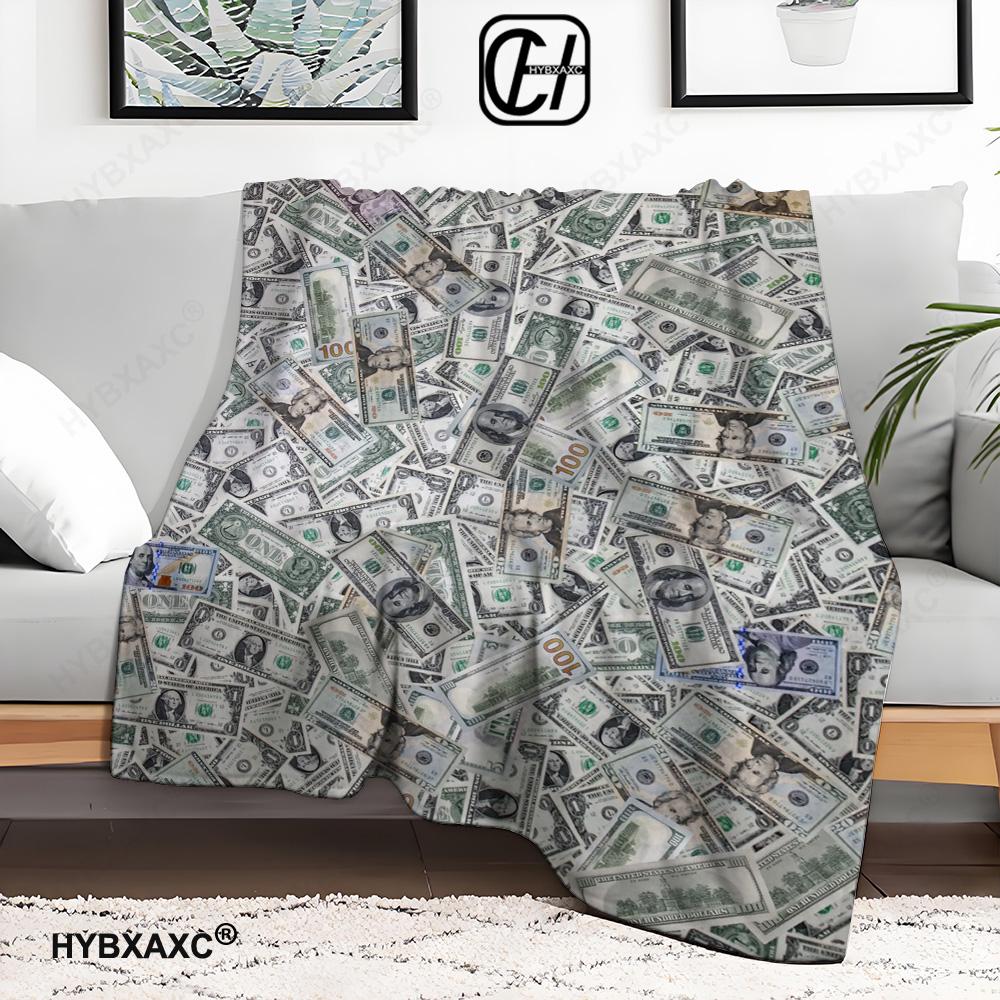 3D Bogaty Dolar Euro Funt Pieniądze Kreskówka Miękki Koc Flanelowy do Łóżek Sypialni Sofy Pikniku, Koc do Rzucania na Zewnątrz Rekreacja Drzemka