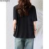 MODIQUE Spring Summer Plus Size New Women Loose Solid Blouse Shirts Female Casual Hollow Out Black Oversize Short Sleeve V-Neck Top
