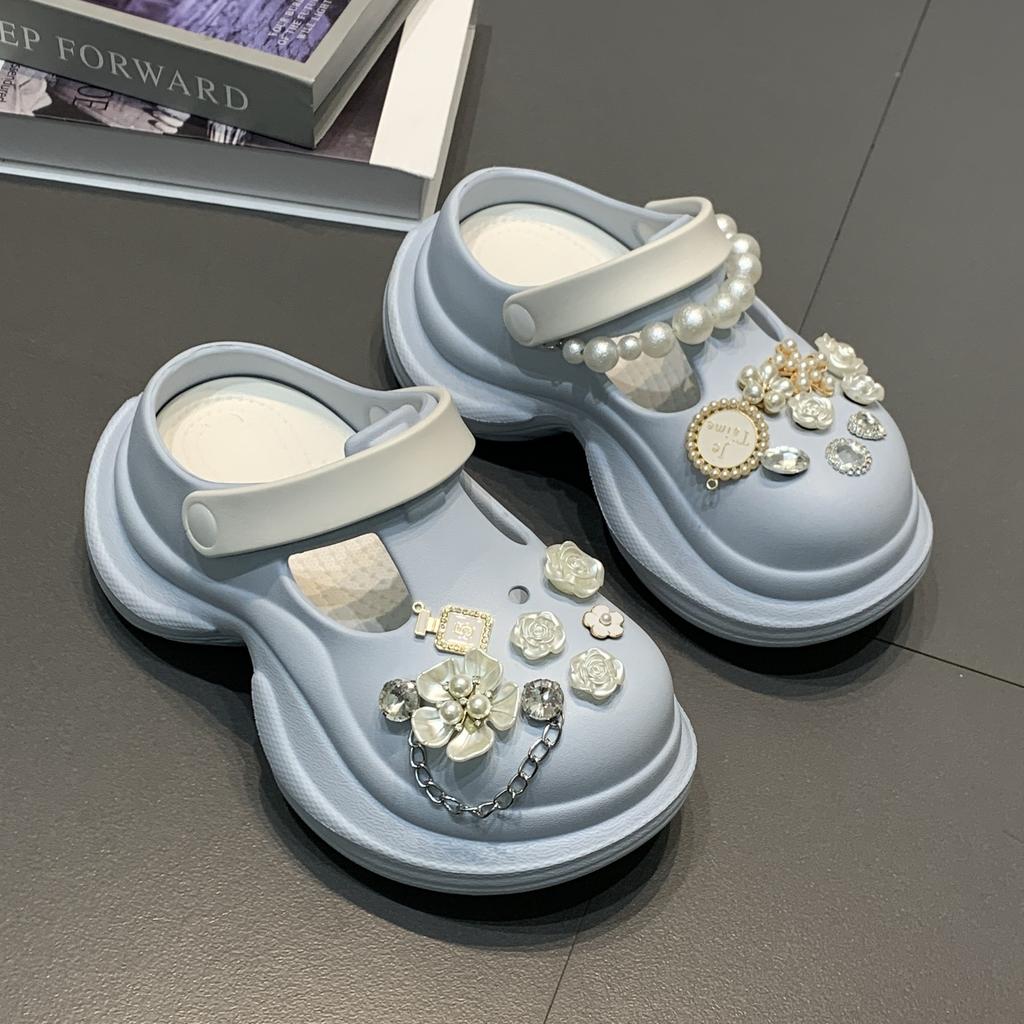 Pearl camellia cave shoes women's summer new fashion trend outer wear runaway not tired feet breathable bag head slippers