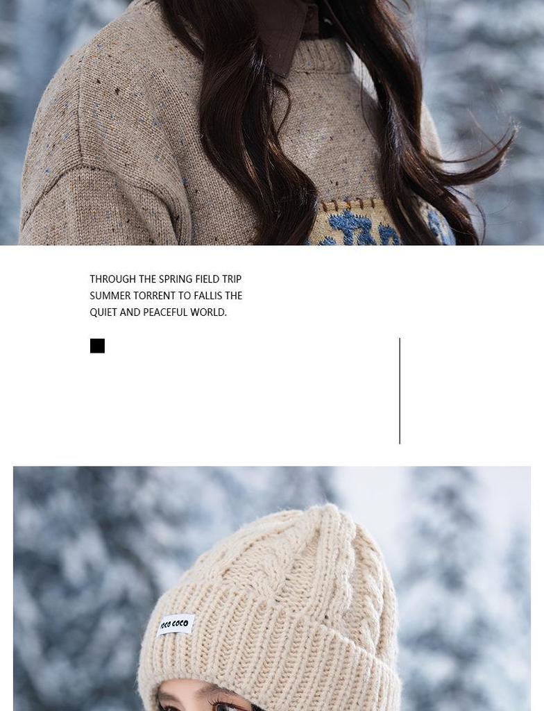 Korean-Style Versatile Loose Knit Beanie for Women - Windproof, Warm Ear Protection, Large Head Circumference, Slim-Face Design for Autumn and Winter.