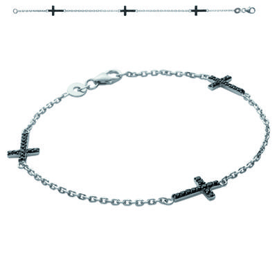 [I9801] - Silver Bracelet 'Cross' Black Silver (rhodium-plated) - 12x8 Mm
