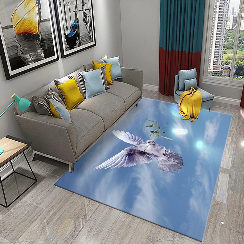 3D White Peace Pigeon Carpet Symbol of Peace Rugs for Bedroom Living Room Decor Floor Welcome Rugs Bathroom Door Non-Slip Rugs