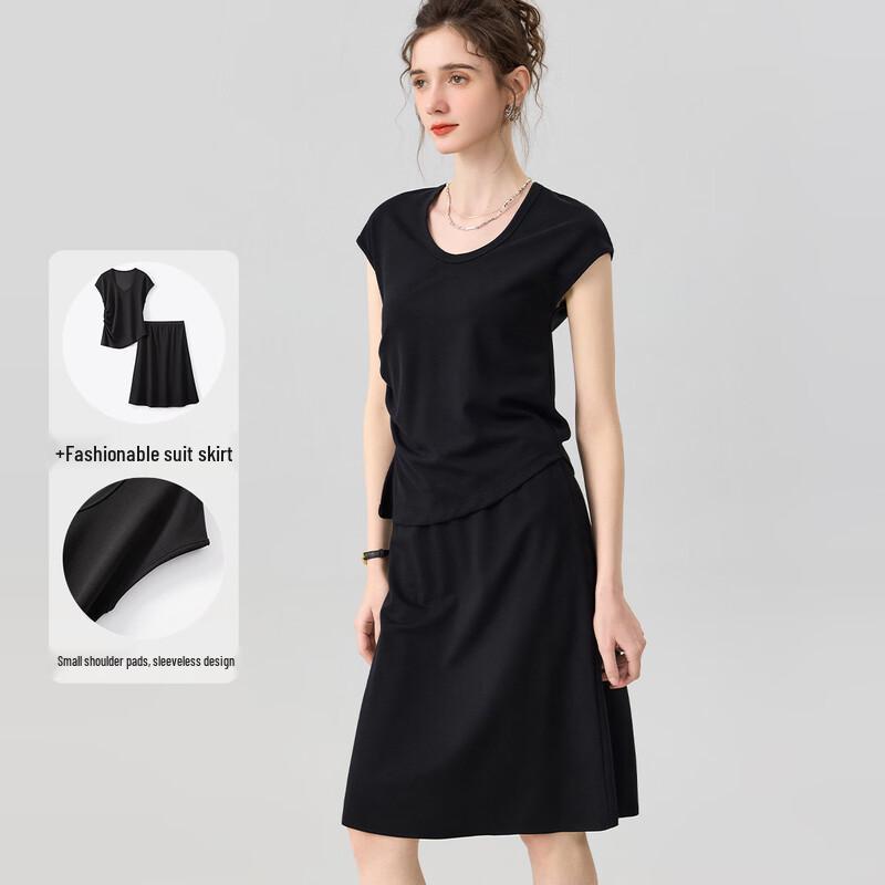Snowforte Silk-blend Pleated Top & Slit Skirt Set XL чёрный