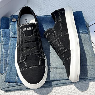 Fashion Canvas Shoes Men's New Summer Shoes Washed Denim Raw Edge Men's Sports Shoes Flat Sneakers D321