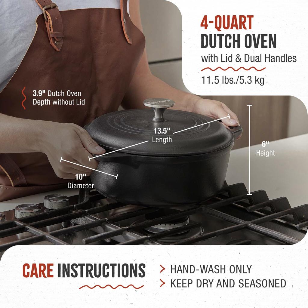 Japanese VICTORIA Dutch Oven Flaxseed Oil Seasoned Cast Iron with Lid [Genuine Product] (4QT)