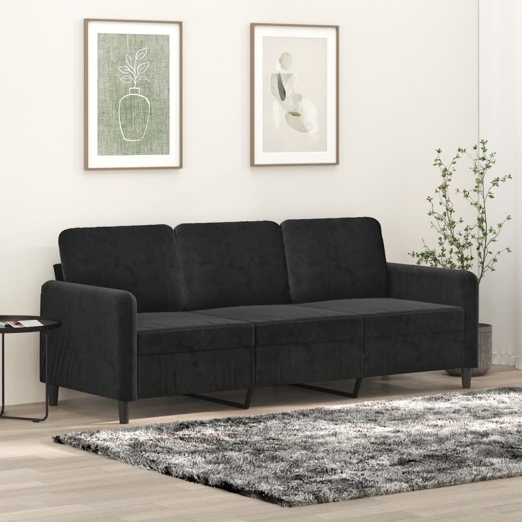 Vidaxl 3-Seater Sofa, Black, 180 Cm, Upholstered In Velvet